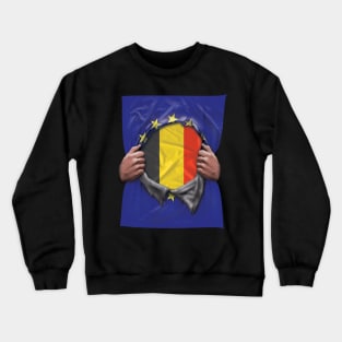 Belgium Flag European Union Flag Ripped Open - Gift for Belgian From Belgium Crewneck Sweatshirt